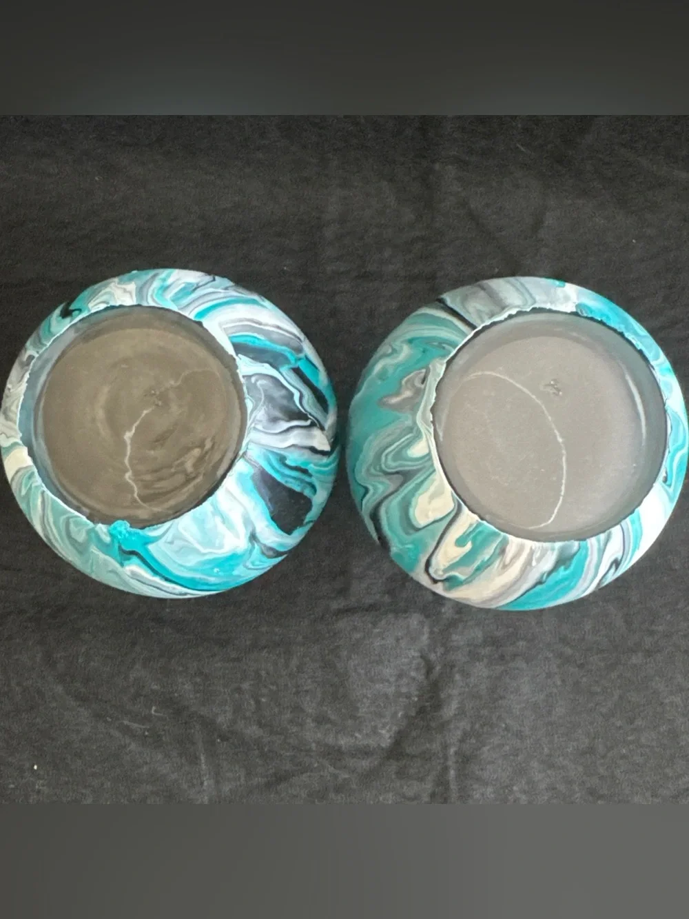 Water Marbled Stemless Wine Glasses Set Of 4 Handmade Unique Turquoise White